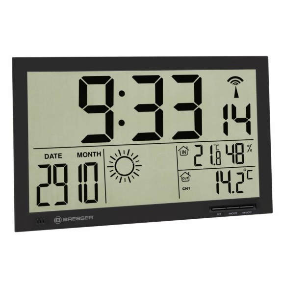 BRESSER MyTime Jumbo LCD wall weather clock black
