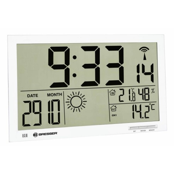 BRESSER MyTime Jumbo Wall Weather Clock LCD white