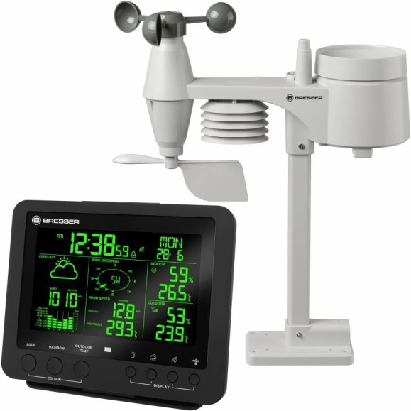 BRESSER 5-in-1 Pro black weather center with 256-color display