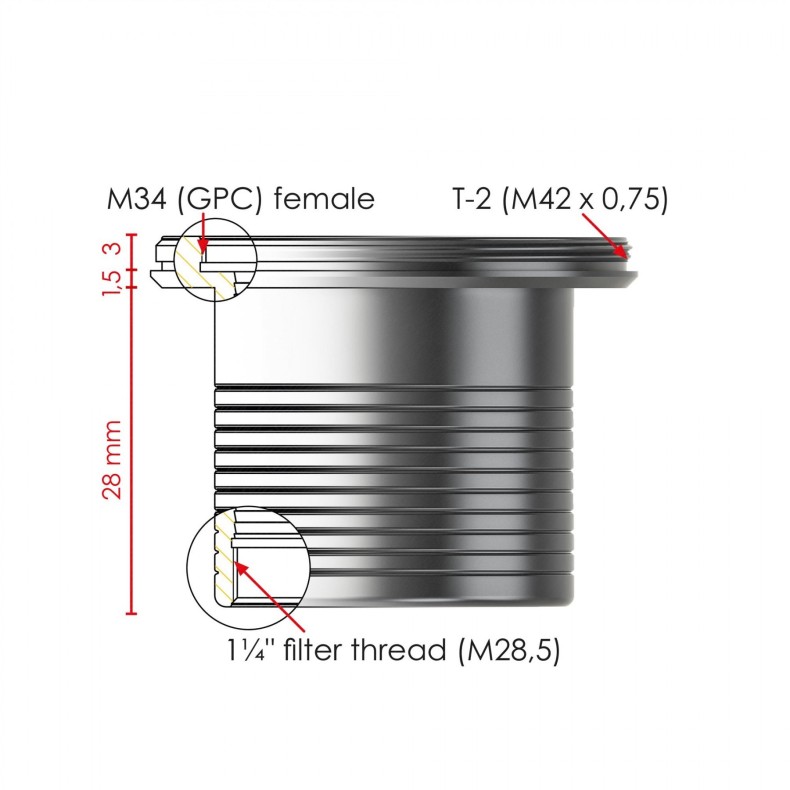 Baader 1¼" to T-2 adapter with safety...