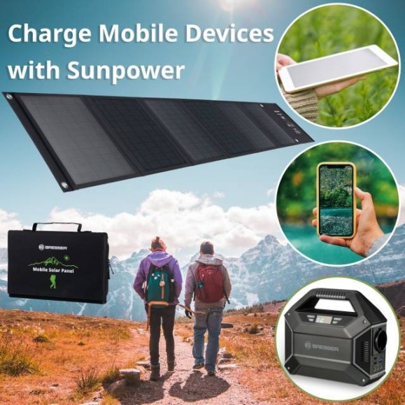 Portable solar panel Bresser 40W with USB and DC output