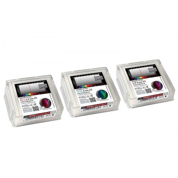 Set of 3 Baader Ultra-Highspeed 3.5 / 4nm f/3 filters at 1¼" optimized for CMOS (H-alpha / O-III / S-II)