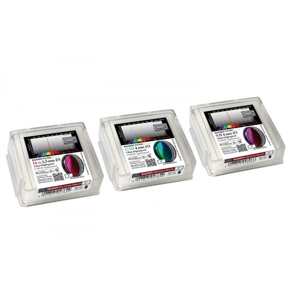Set of 3 Baader Ultra-Highspeed 3.5 / 4nm f/3 in 2" filters optimized for CMOS (H-alpha / O-III / S-II)