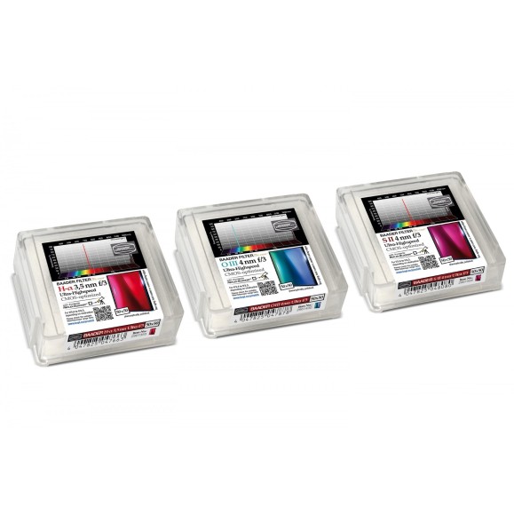 Set of 3 BAADER Ultra-HighSpeed 3.5 / 4NM F/3 filters in 50x50mm optimized for CMOS (H-Alpha/ O-III / S-II)