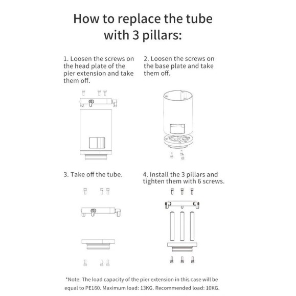 Conversion Rods for Extension 20cm to 16cm ZWO ( 3 units )