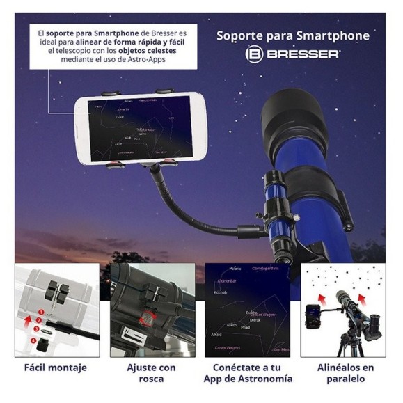 Telescope Bresser Skylux with Smartphone Holder and Solar Filter