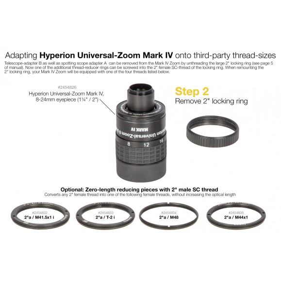Zero optical length reducer ring 2 "a / T-2i to change from T2 to SCT thread
