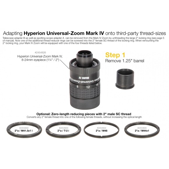 Zero optical length reducer ring 2 "a / T-2i to change from T2 to SCT thread