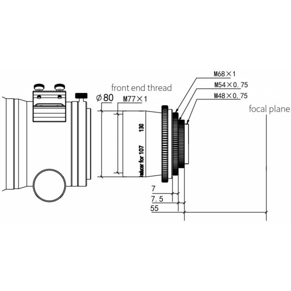 Flattener reducer ZWO 0,7x for FF107 & FF130