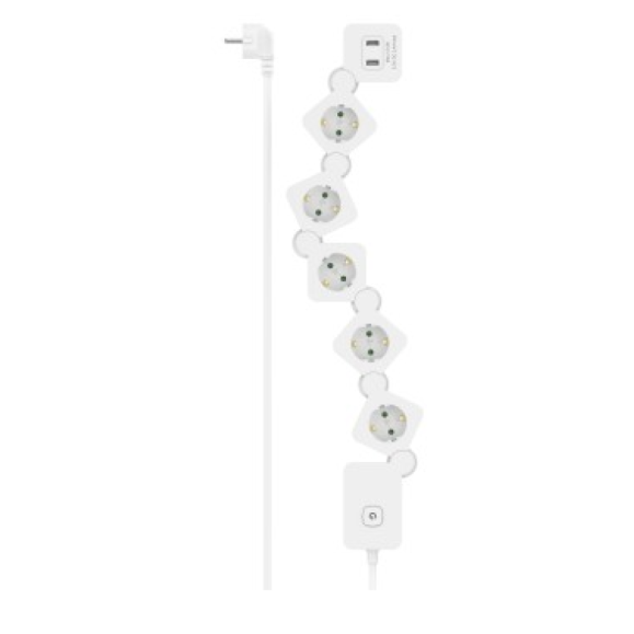 Power strip HAMA 5 Sockets 2XUSB Switch 1,4m Flexible White