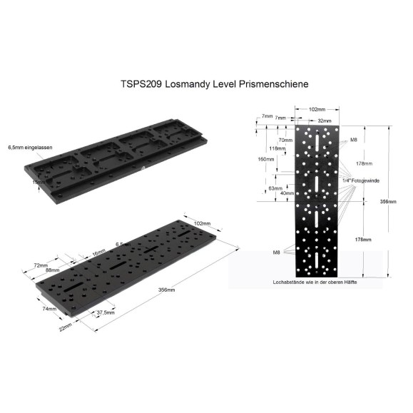 Universal dovetail TS-Optics type Losmandy with flat surface and 356mm length