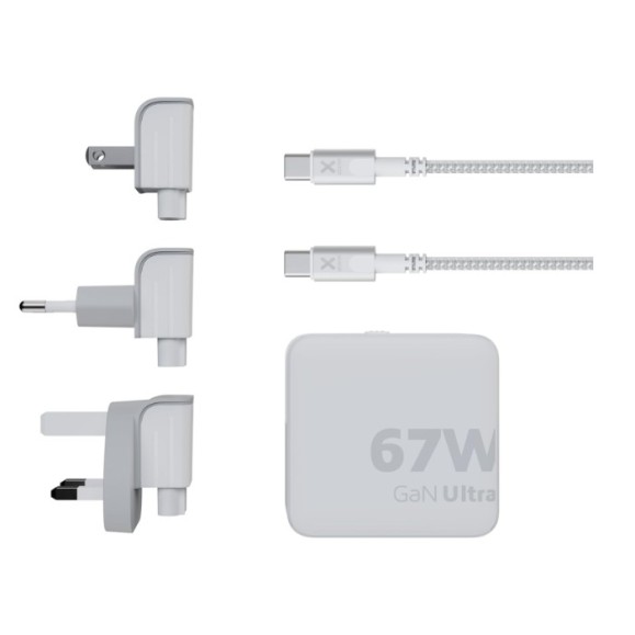 Travel charger + USB-C PD cable white XTORM 67w GaN Ultra 00225407, with 2 USB-C ports