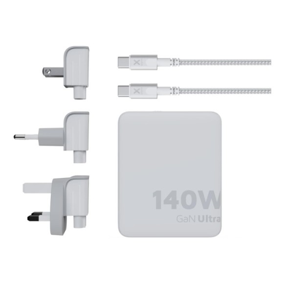 Travel Charger + USB-C PD cable white XTORM 140w GaN Ultra, 4 ports