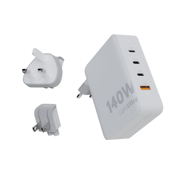 Travel Charger + USB-C PD cable white XTORM 140w GaN Ultra, 4 ports