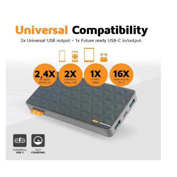 Powerbank - XTORM 20W Fuel Series Power pack 10.000 Gray/Orange