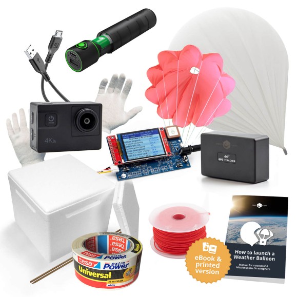 Large stratospheric balloon probe kit with space camera, 64GB micro SD card and datalogger