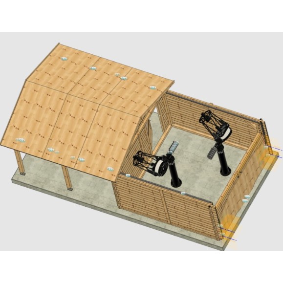 Wooden sliding roof observatory Dome Part Optical model GreenLine MEGA-44 Multitelescopic configuration