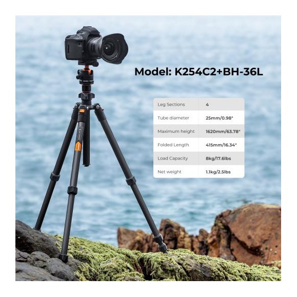 Carbon Fiber Camera Tripod with Ball Head + Release Plate K&F