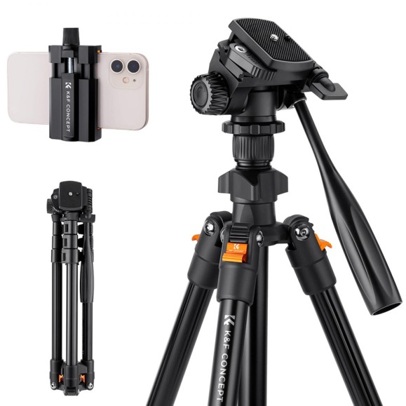 Lightweight Aluminum Tripod for Photography and Live Broadcasting + K&F Video Head + K&F Video Head