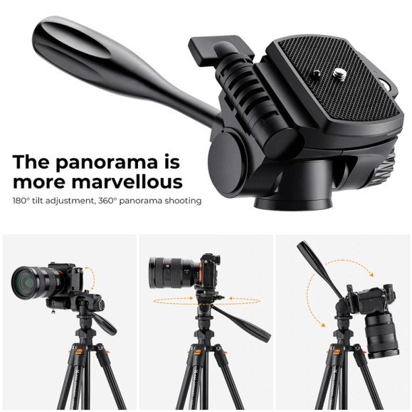 Lightweight Aluminum Tripod for Photography and Live Broadcasting + K&F Video Head + K&F Video Head