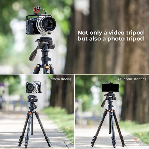 Lightweight Aluminum Tripod for Photography and Live Broadcasting + K&F Video Head + K&F Video Head