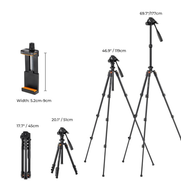 Lightweight Aluminum Tripod for Photography and Live Broadcasting + K&F Video Head + K&F Video Head