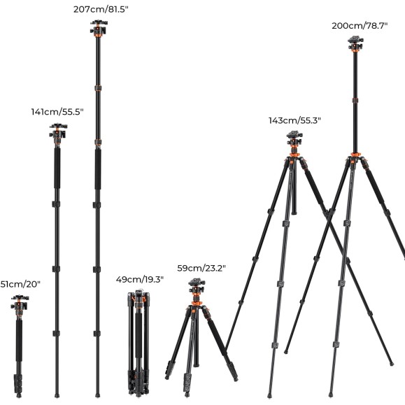 Camera Tripod 200cm Professional Aluminum Video Tripod with Monopod K&F