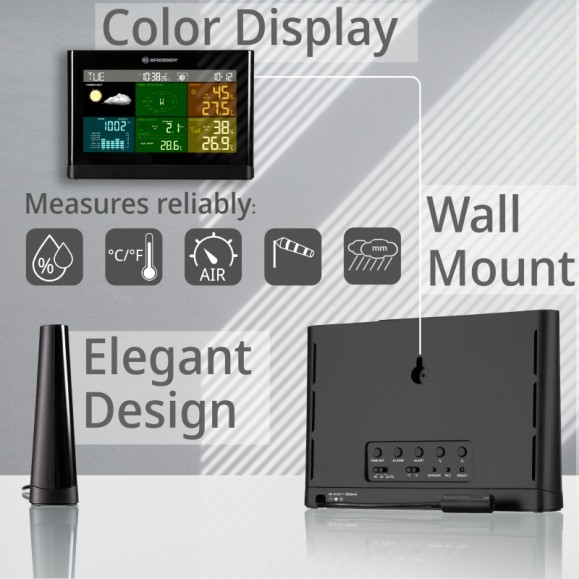 BRESSER Comfort 5-in-1 weather center black display