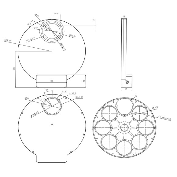 Snowflake low profile filter wheel 8 x 50 mm WandererAstro